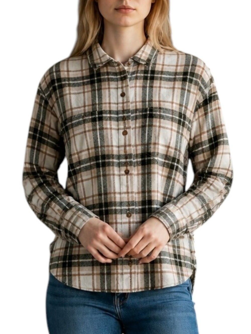Jenni Kayne O'Keeffe Oversized Plaid Wool Blend Button Down Shacket Neutral XS